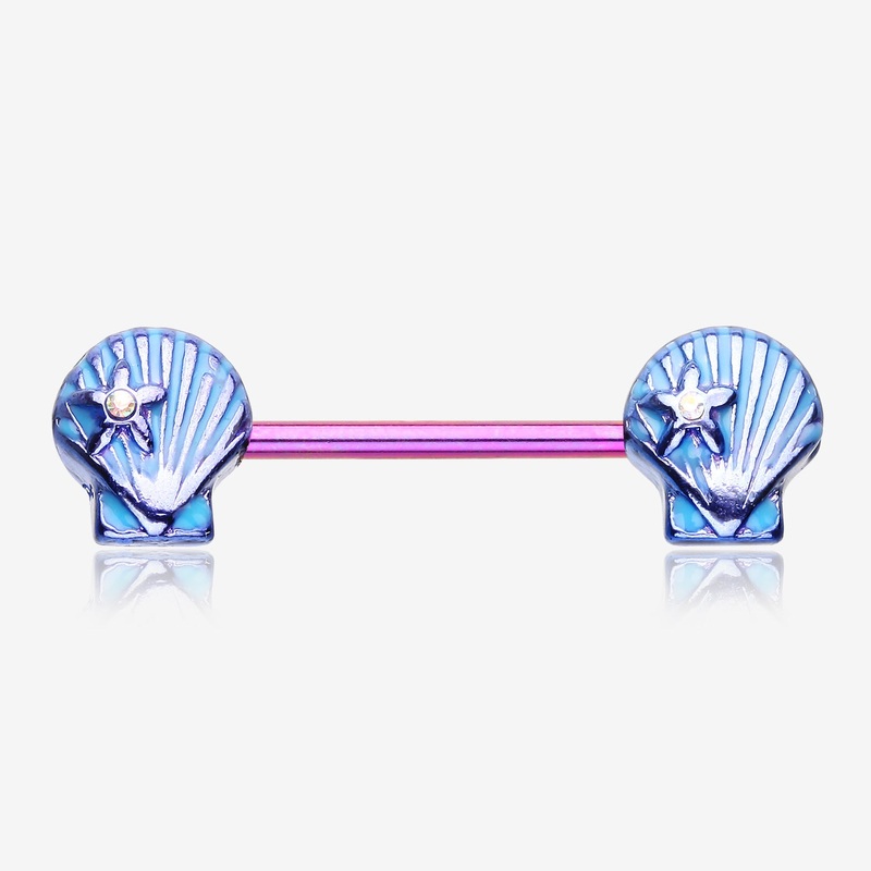 A Pair of Colorline Ariel’s Shell Nipple Barbell Ring
