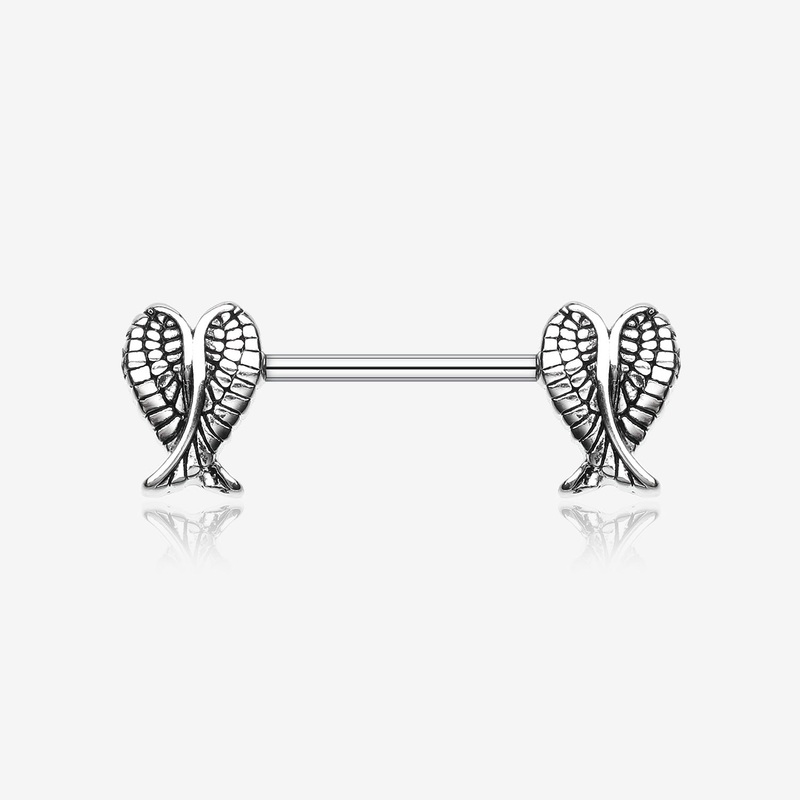 A Pair of Fallen Angel Wing Nipple Barbell Ring 14 GA (1.6mm), 1/2″ (12mm)