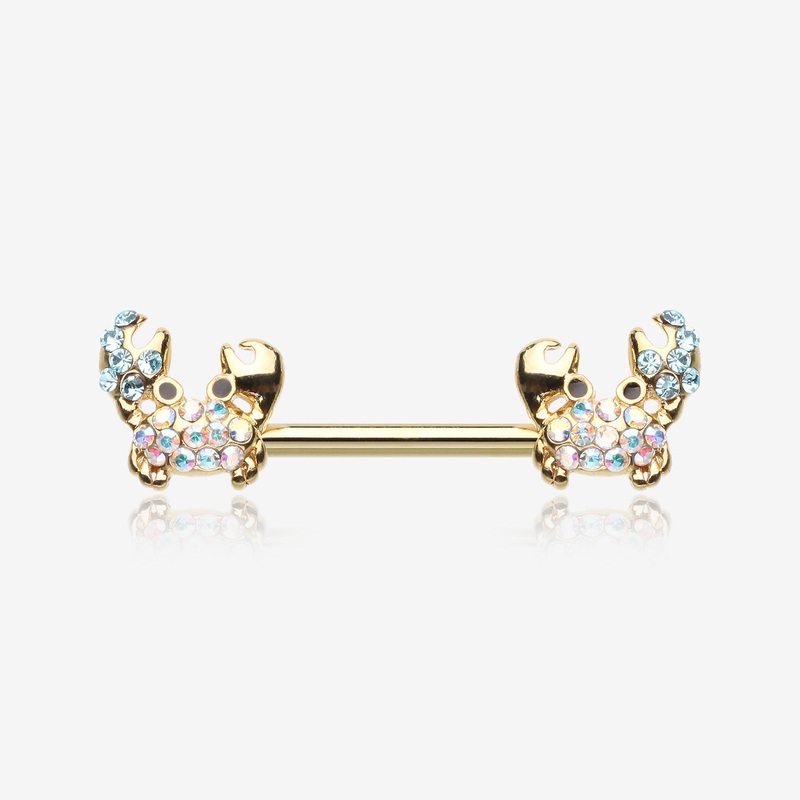 A Pair of Golden Adorable Fiddler Crab Sparkle Nipple Barbell 14 GA (1.6mm), 1/2″ (12mm)