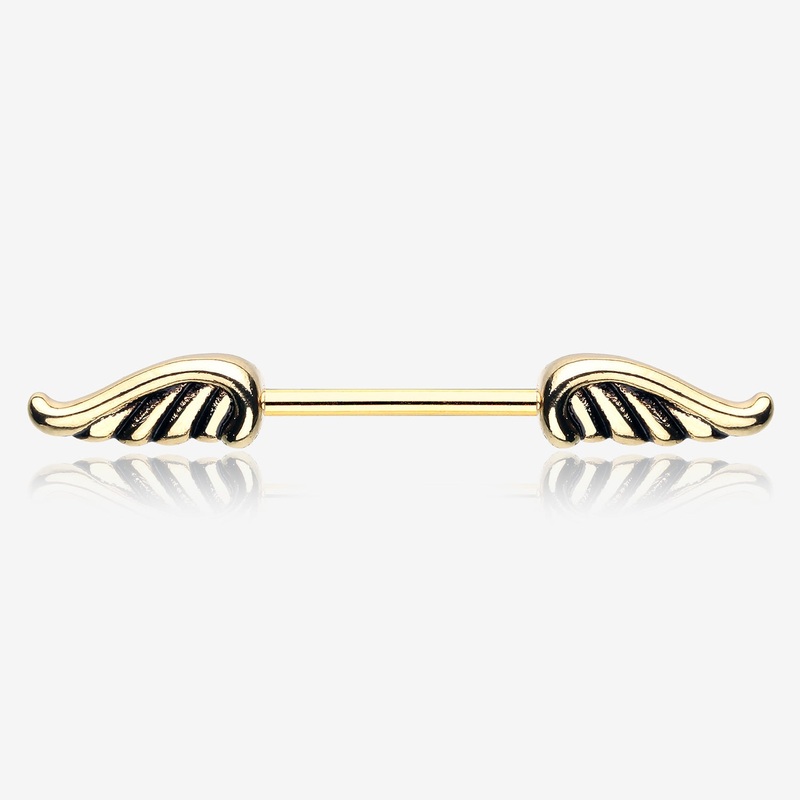 A Pair of Golden Angel Wing Nipple Barbell Ring 14 GA (1.6mm), 1/2″ (12mm)