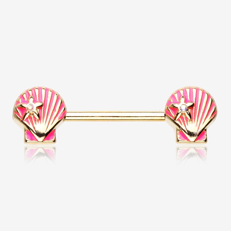 A Pair of Golden Ariel’s Shell Nipple Barbell Ring 14 GA (1.6mm), 1/2″ (12mm)