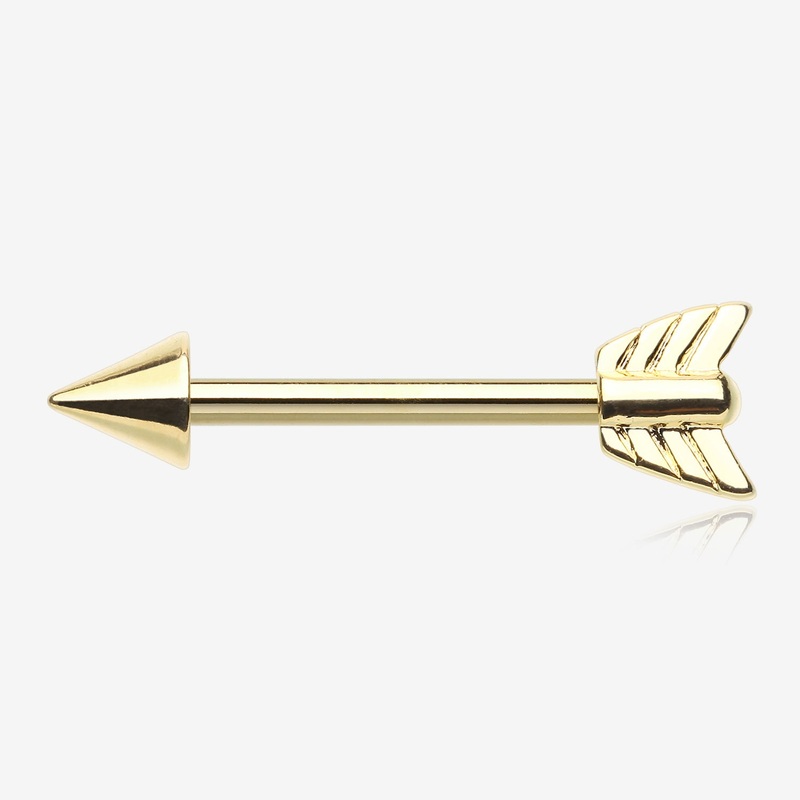 A Pair of Golden Classic Arrow Nipple Barbell 14 GA (1.6mm), 1/2″ (12mm)