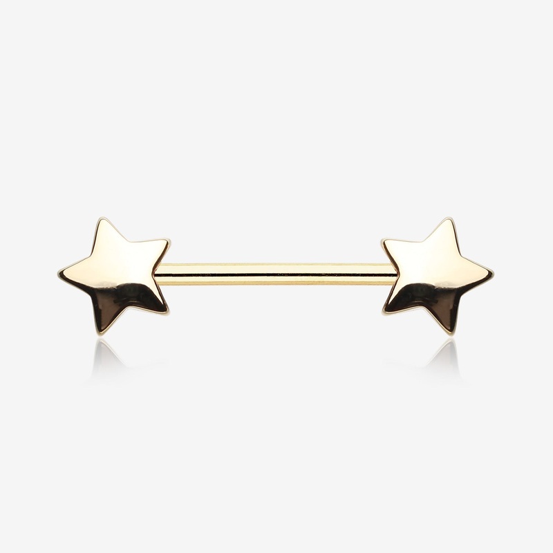 A Pair of Golden Star Nipple Barbell Ring 14 GA (1.6mm), 5/8″ (16mm)