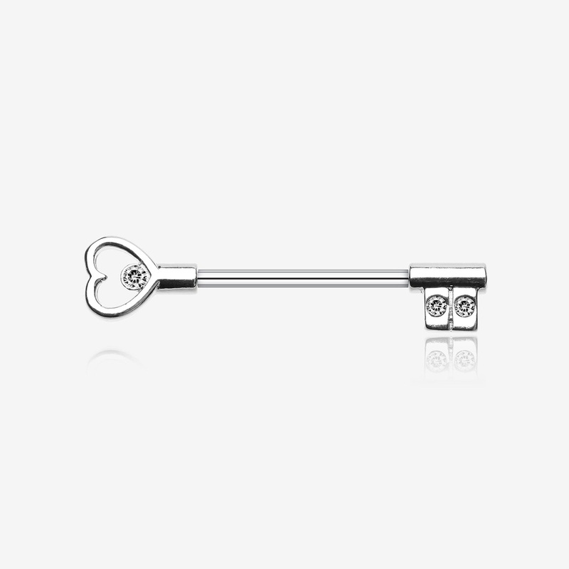 A Pair of Heart Key Nipple Barbell Ring 14 GA (1.6mm), 1/2″ (12mm)