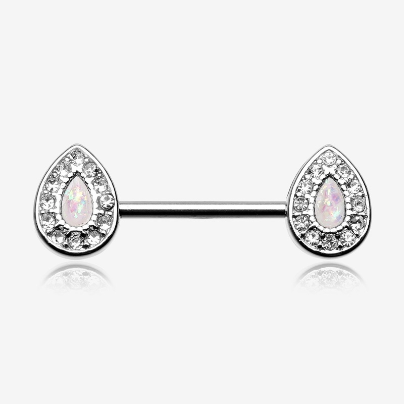 A Pair of Opal Avice Nipple Barbell Ring 14 GA (1.6mm), 1/2″ (12mm)