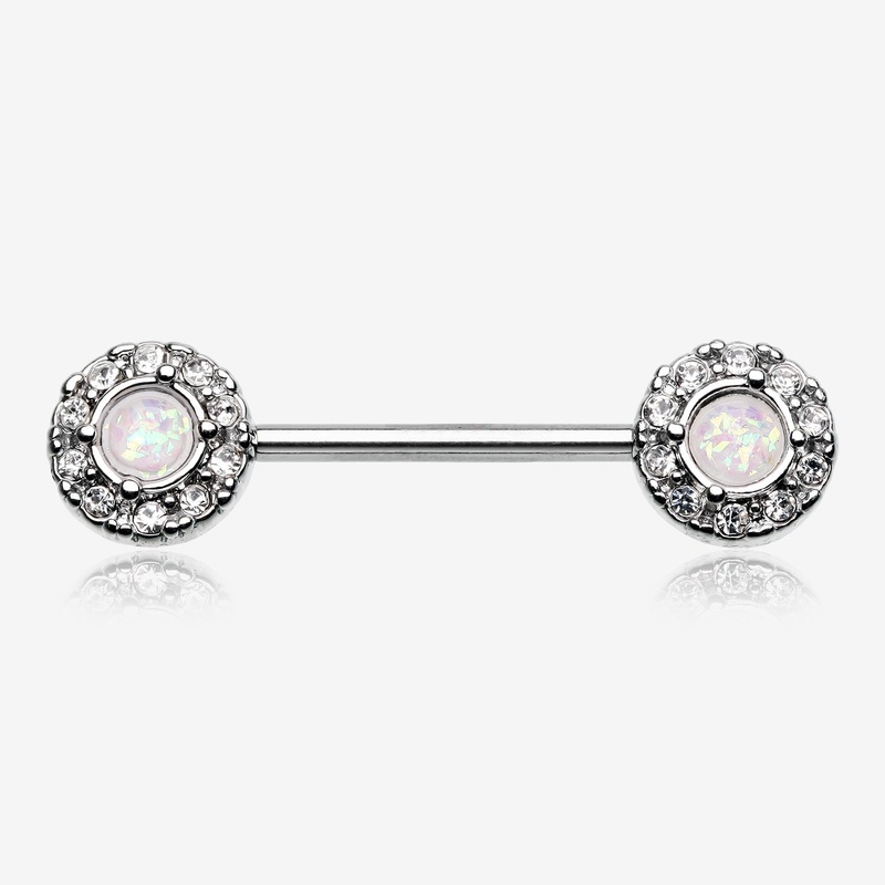 A Pair of Opal Elegance Nipple Barbell Ring 14 GA (1.6mm), 1/2″ (12mm)