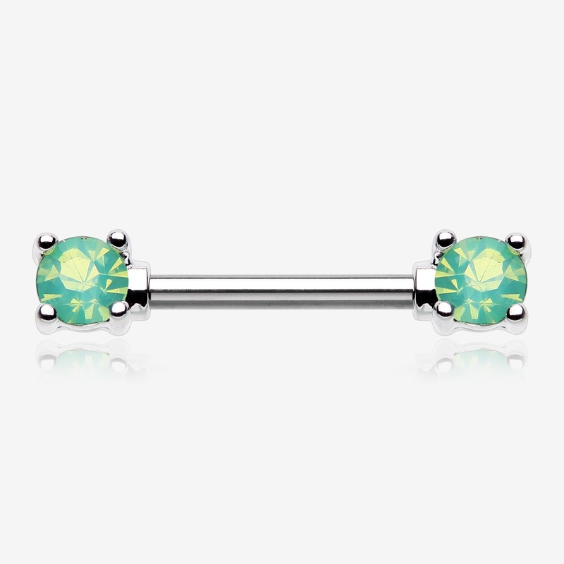 A Pair of Opalite Gem Prong Nipple Barbell 14 GA (1.6mm), 1/2″ (12mm)