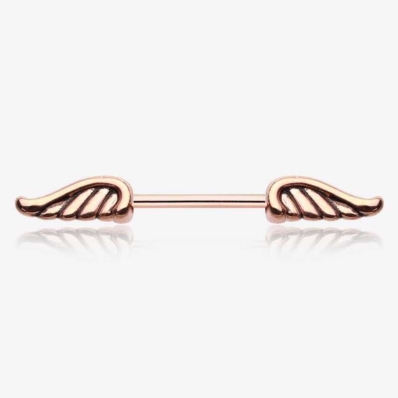 A Pair of Rose Gold Angel Wing Nipple Barbell Ring 14 GA (1.6mm), 1/2″ (12mm)
