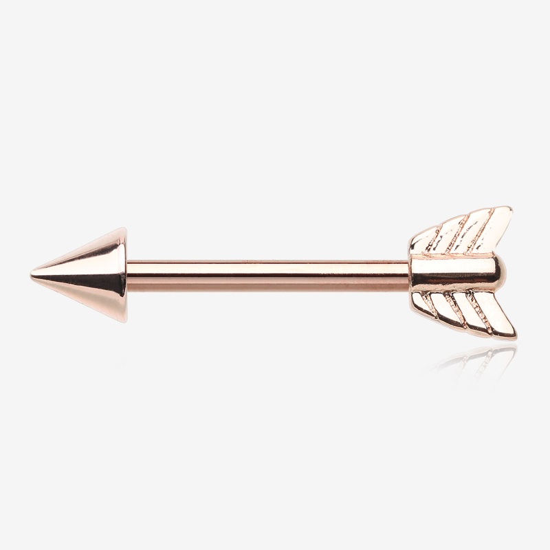 A Pair of Rose Gold Classic Arrow Nipple Barbell 14 GA (1.6mm), 1/2″ (12mm)