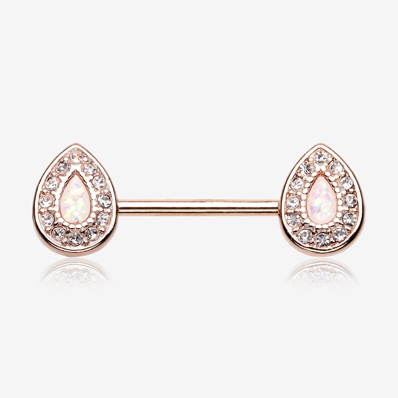 A Pair of Rose Gold Opal Avice Nipple Barbell Ring 14 GA (1.6mm), 1/2″ (12mm)