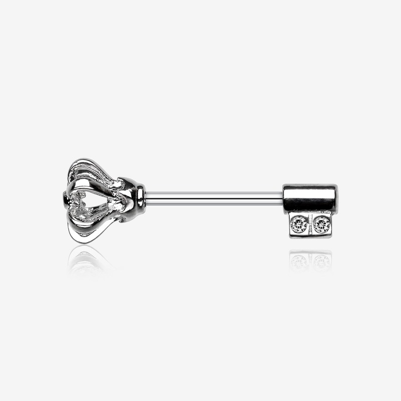 A Pair of Royal Crown Key Nipple Barbell Ring 14 GA (1.6mm), 1/2″ (12mm)