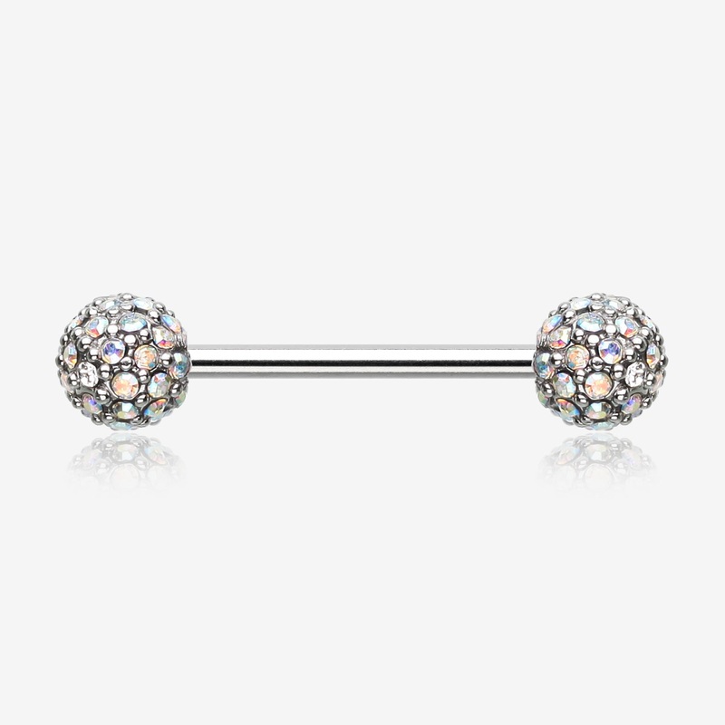 A Pair of Sparkle Multi-Gem Paved Nipple Barbell Ring 14 GA (1.6mm), 1/2″ (12mm)