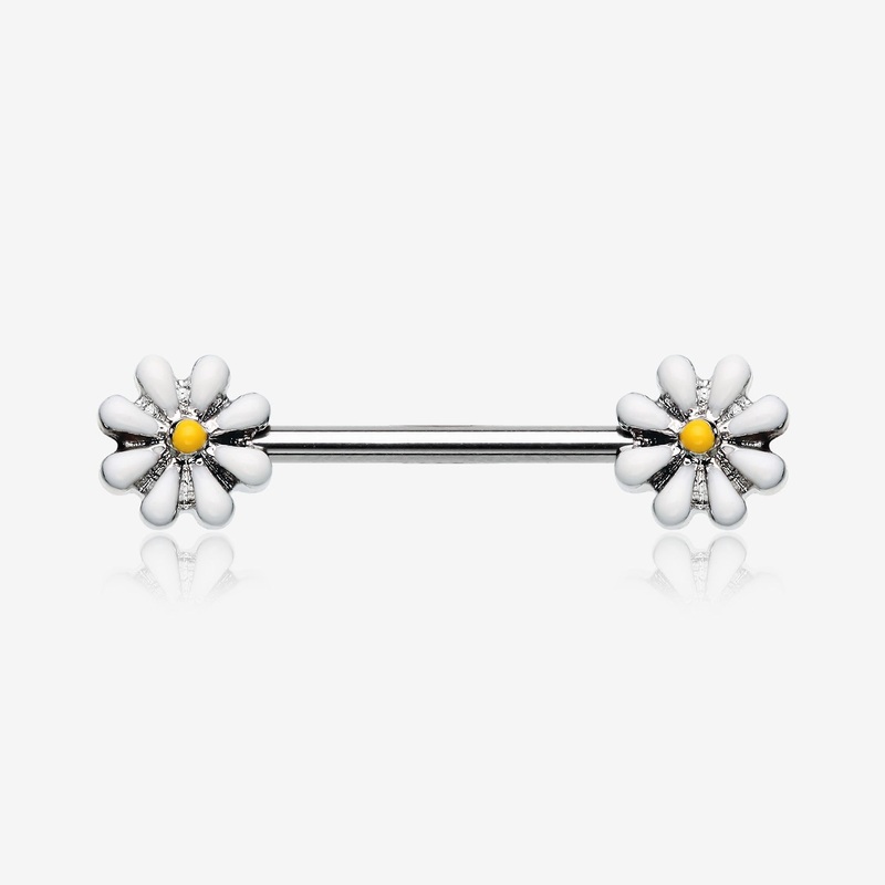 A Pair of Spring Blossom Flower Nipple Barbell Ring 14 GA (1.6mm), 1/2″ (12mm)