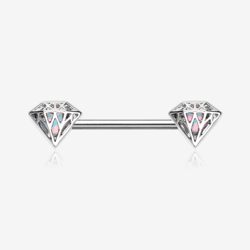 A Pair of Urban Diamond Iridescent Sparkle Nipple Barbell 14 GA (1.6mm), 1/2″ (12mm)