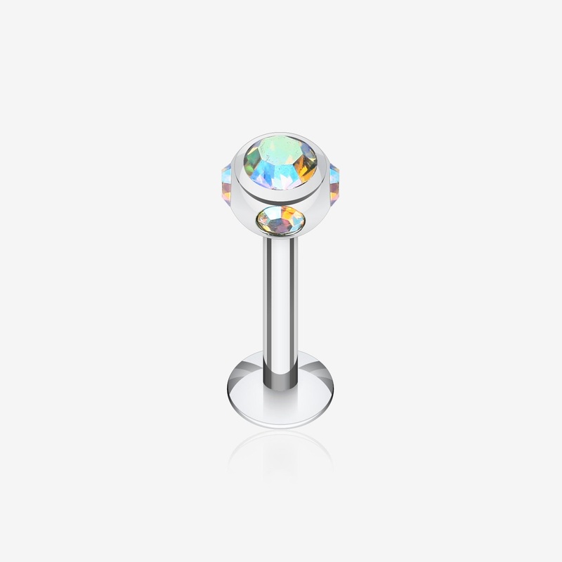 Aurora Gem Ball Steel Labret 16 GA (1.2mm), 5/16″ (8mm), Ball: 3mm
