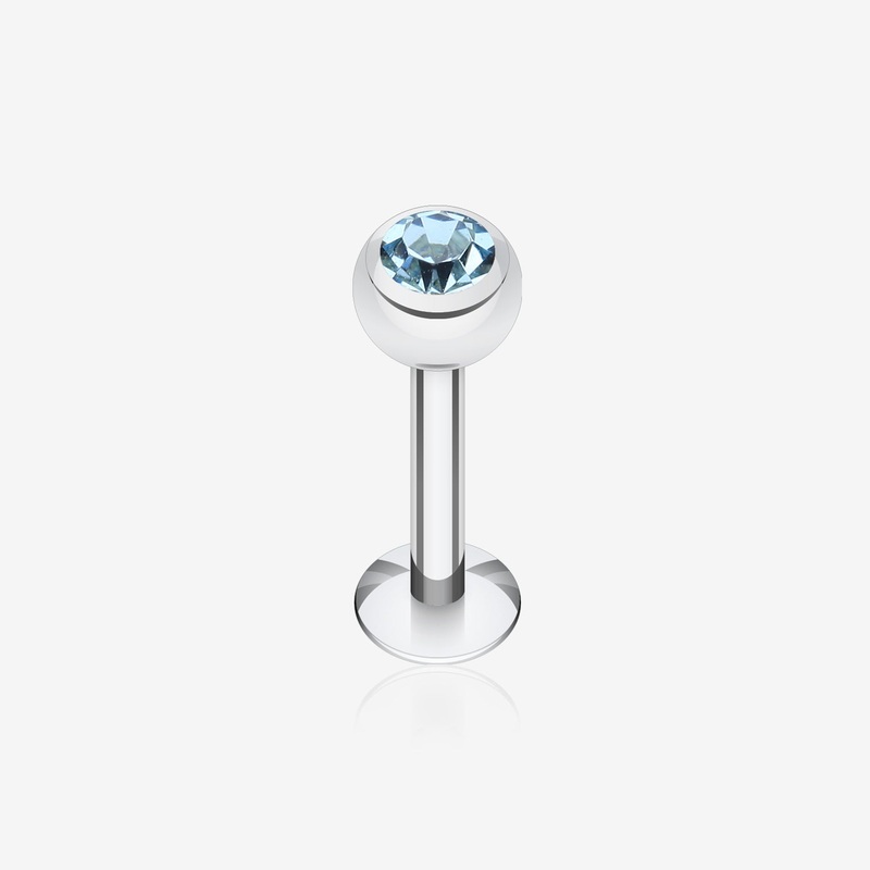 Basic Steel Gem Ball Labret 16 GA (1.2mm), 1/4″ (6mm), Ball: 3mm