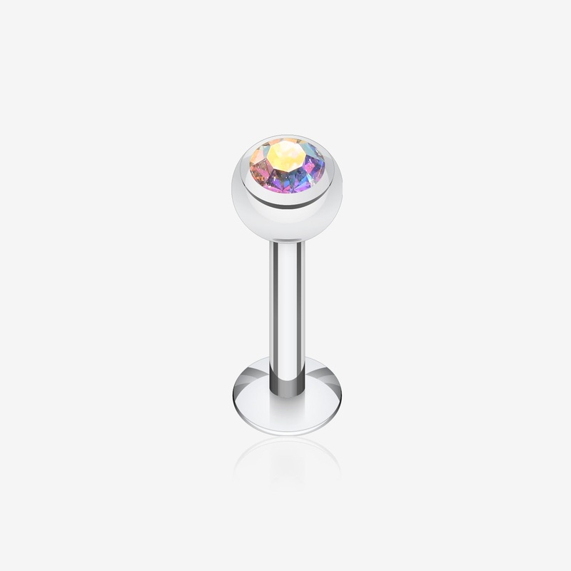 Basic Steel Gem Ball Labret 16 GA (1.2mm), 5/16″ (8mm), Ball: 3mm