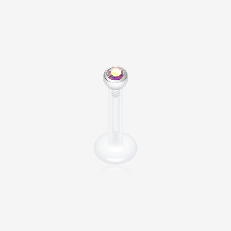 Bio-Flex Gem Ball Push-Fit Labret 16 GA (1.2mm), 1/4″ (6mm), Ball: 2mm