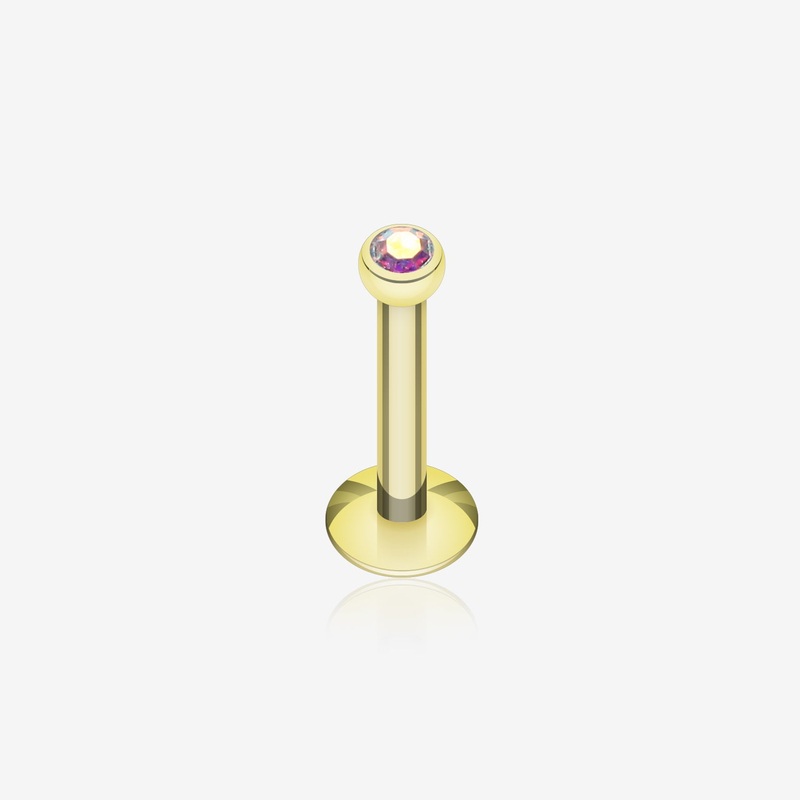 Gold Plated Gem Ball Internally Threaded Labret 16 GA (1.2mm), 5/16″ (8mm), Ball: 2mm