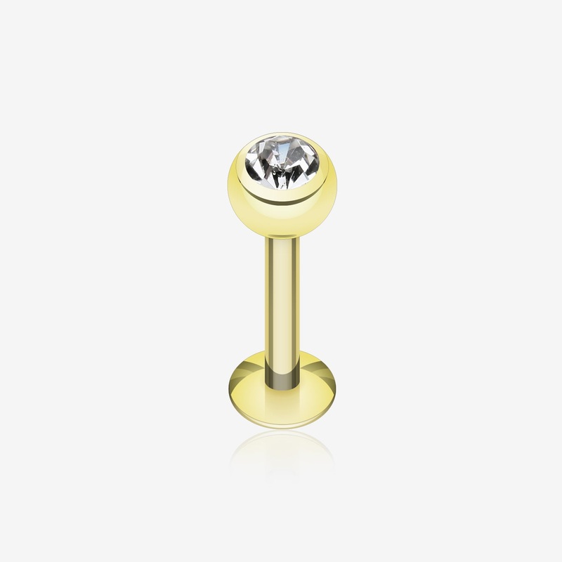 Gold Plated Gem Ball Steel Labret 16 GA (1.2mm), 1/4″ (6mm), Ball: 3mm