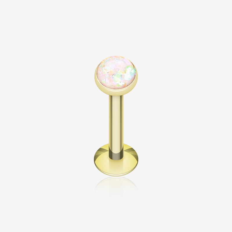 Golden Opal Glitter Shower Dome Steel Labret 16 GA (1.2mm), 5/16″ (8mm), Ball: 4mm