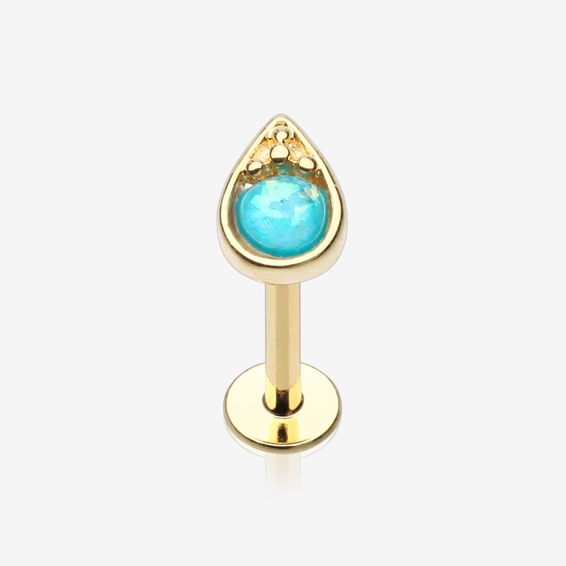 Golden Opalescent Teardrop Top Steel Labret