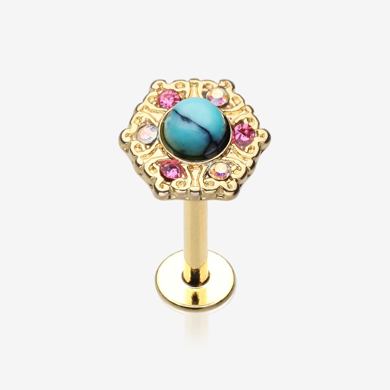 Golden Ornate Mandala Sparkle Turquoise Labret