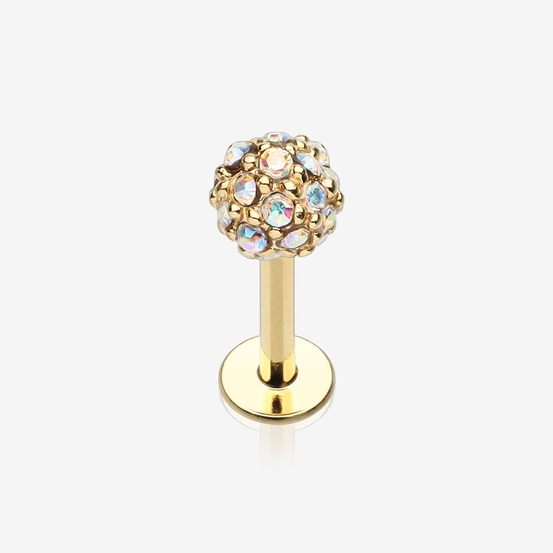 Golden Pave Sparkle Full Dome Top Steel Labret 16 GA (1.2mm), 5/16″ (8mm), Ball: 4mm