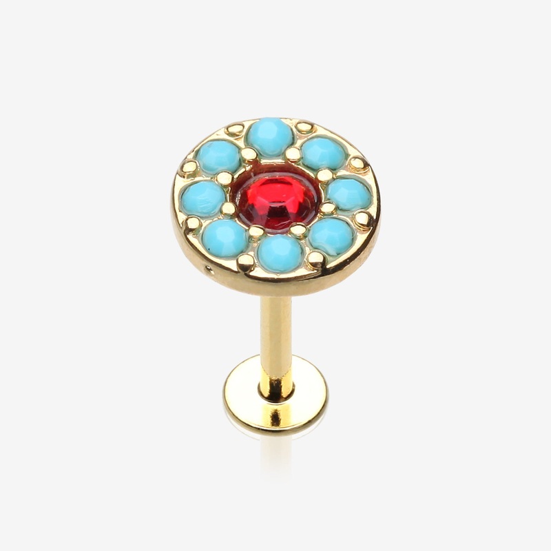 Golden Ruby Sparkle Turquoise Top Steel Labret