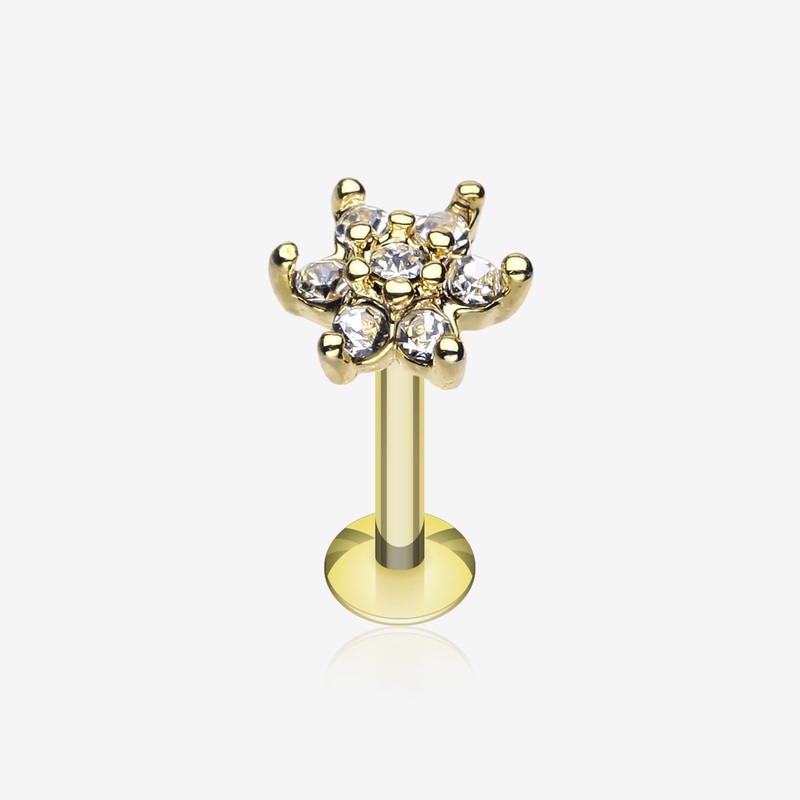 Golden Spring Flower Sparkle Multi Gem Top Steel Labret