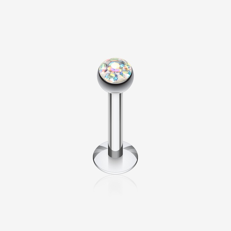Multi-Gem Sparkle Dome Labret 16 GA (1.2mm), 5/16″ (8mm), Ball: 4mm