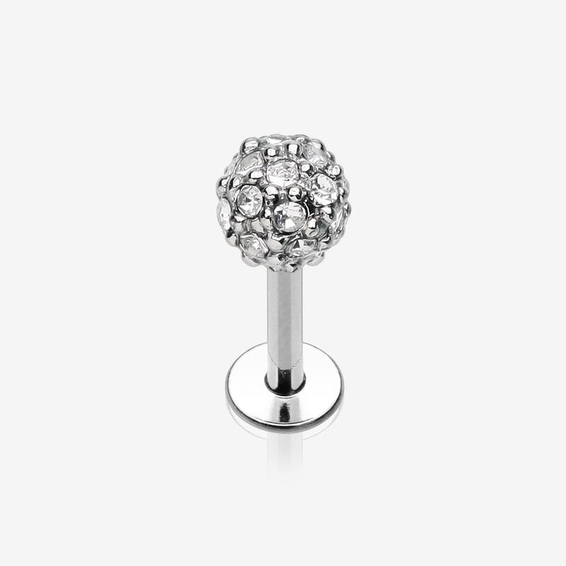 Pave Sparkle Full Dome Top Steel Labret 16 GA (1.2mm), 5/16″ (8mm), Ball: 4mm