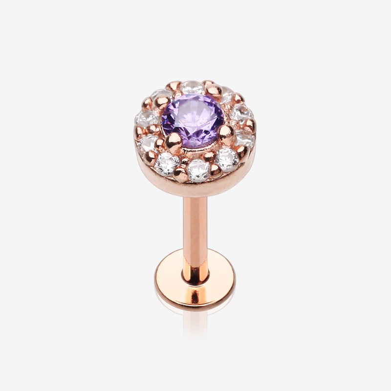 Rose Gold Brilliant Sparkle Multi-Gem Steel Labret