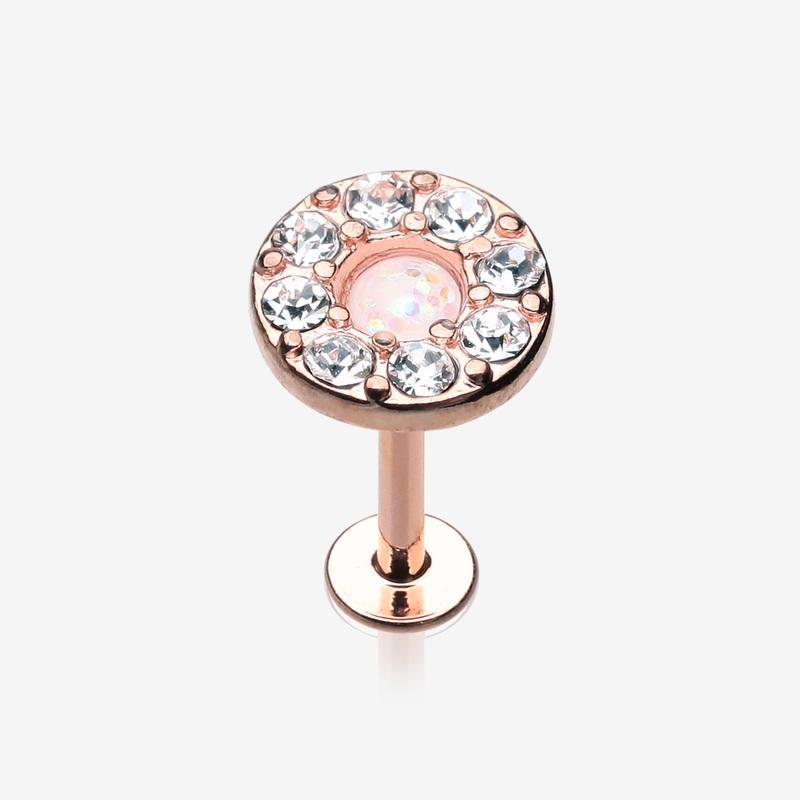 Rose Gold Opal Elegance Multi-Gem Top Steel Labret