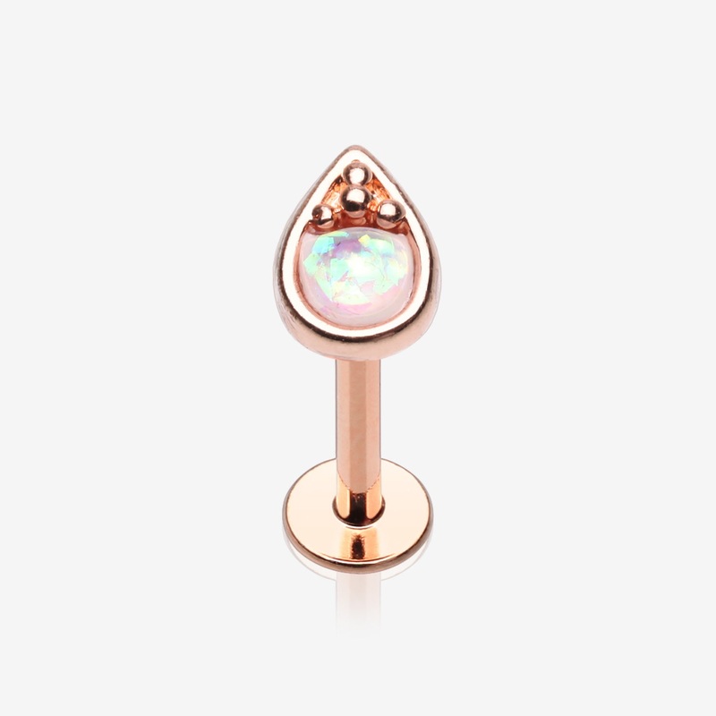 Rose Gold Opalescent Teardrop Top Steel Labret