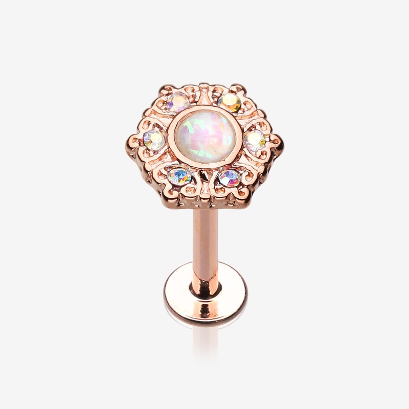 Rose Gold Ornate Mandala Sparkle Opal Labret