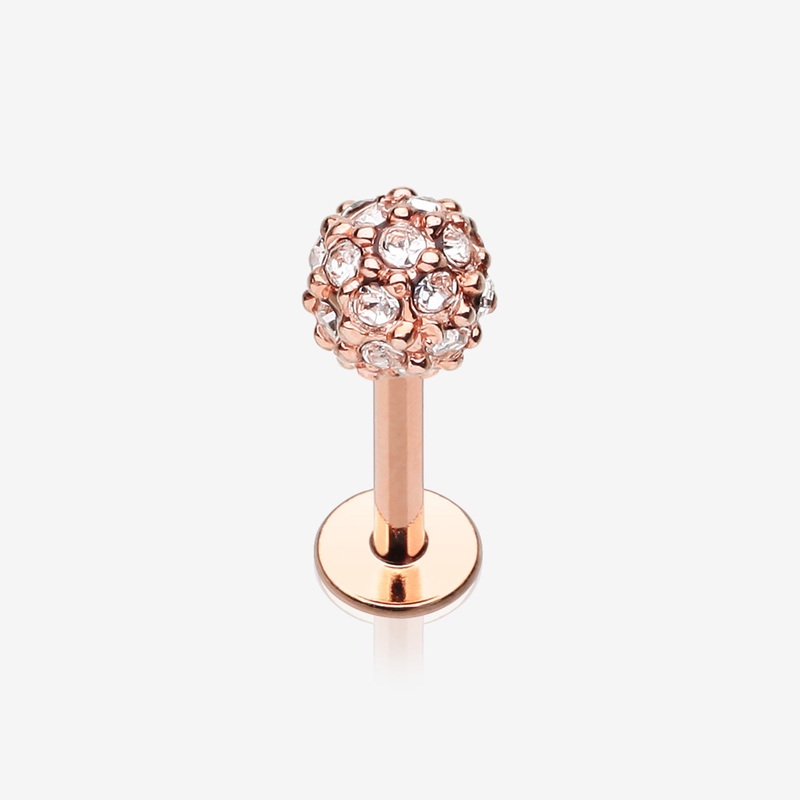 Rose Gold Pave Sparkle Full Dome Top Steel Labret 16 GA (1.2mm), 5/16″ (8mm), Ball: 4mm