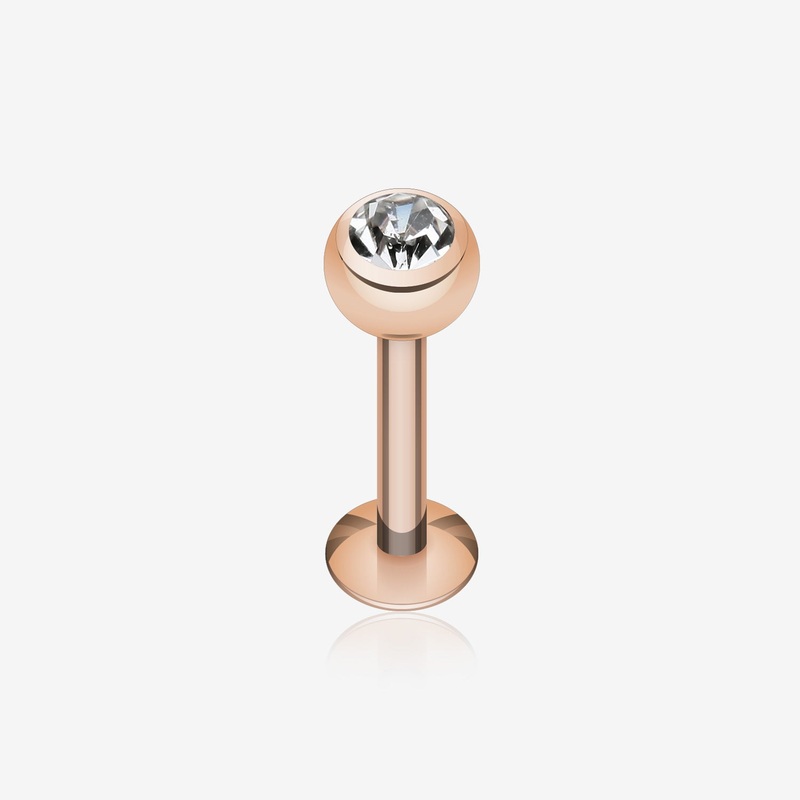 Rose Gold Plated Gem Ball Steel Labret 16 GA (1.2mm), 1/4″ (6mm), Ball: 3mm