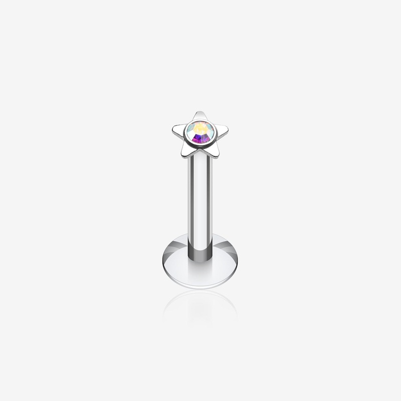 Sparkle Star Top Internally Threaded Labret 16 GA (1.2mm), 5/16″ (8mm)