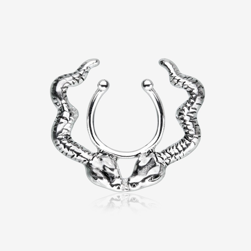 A Pair of Double Snake Serpent Clip On Non-Piercing Nipple Shield Ring