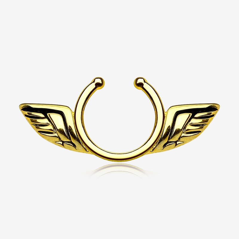 A Pair of Golden Angel Wings Clip On Non-Piercing Nipple Shield Ring