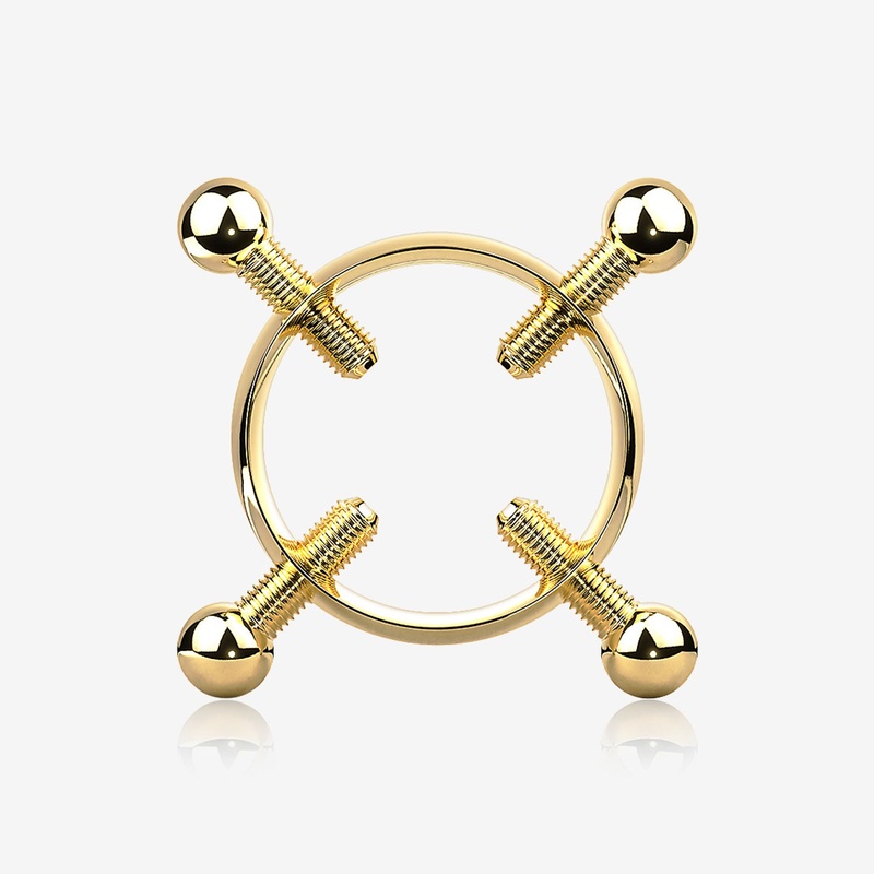 A Pair of Golden Non-Piercing Adjustable Screw Clamp Nipple Ring
