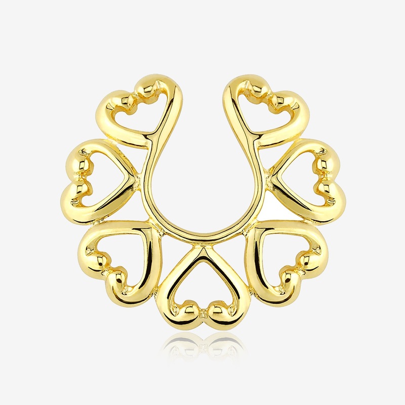 A Pair of Golden Vintage Hearts Clip On Non-Piercing Nipple Shield Ring