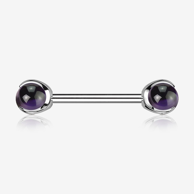 A Pair of Implant Grade Titanium Amethyst Stone Ball Claw Prong Internally Threaded Nipple Barbell