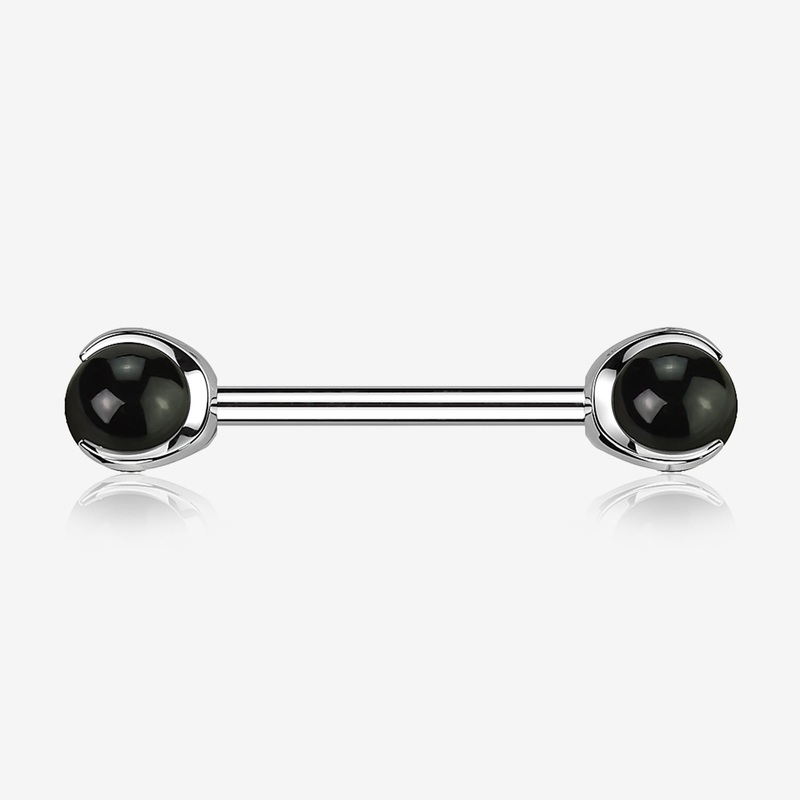 A Pair of Implant Grade Titanium Black Onyx Stone Ball Claw Prong Internally Threaded Nipple Barbell