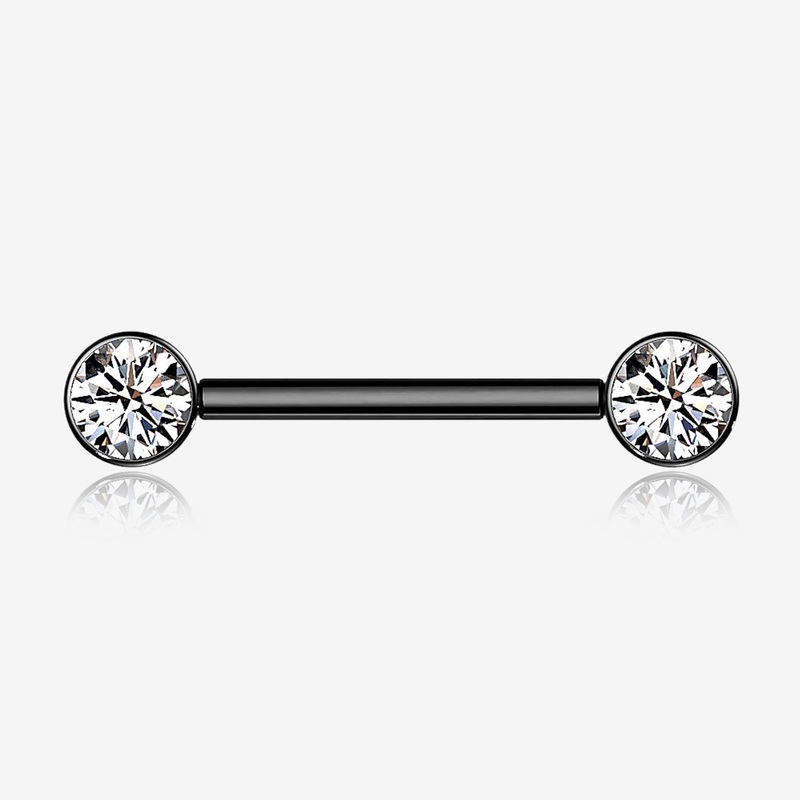 A Pair of Implant Grade Titanium Blackline Bezel Set Sparkle Internally Threaded Nipple Barbell