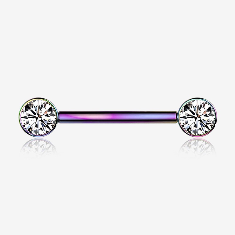 A Pair of Implant Grade Titanium Colorline Bezel Set Sparkle Internally Threaded Nipple Barbell