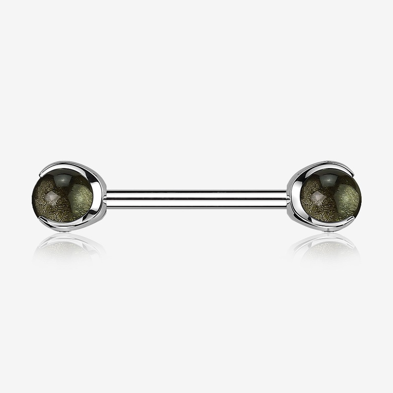 A Pair of Implant Grade Titanium Obsidian Stone Ball Claw Prong Internally Threaded Nipple Barbell