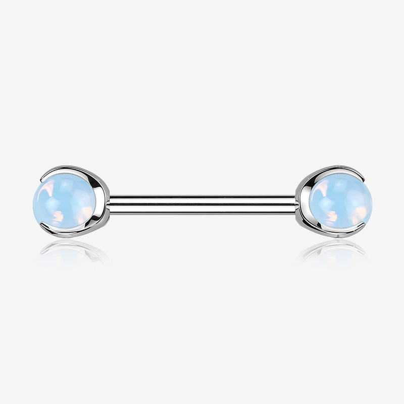 A Pair of Implant Grade Titanium Opalite Stone Ball Claw Prong Internally Threaded Nipple Barbell