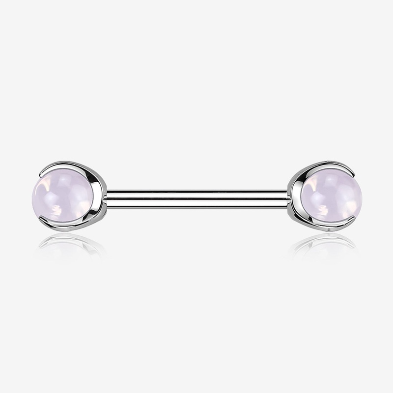 A Pair of Implant Grade Titanium Pink Opalite Stone Ball Claw Prong Internally Threaded Nipple Barbell